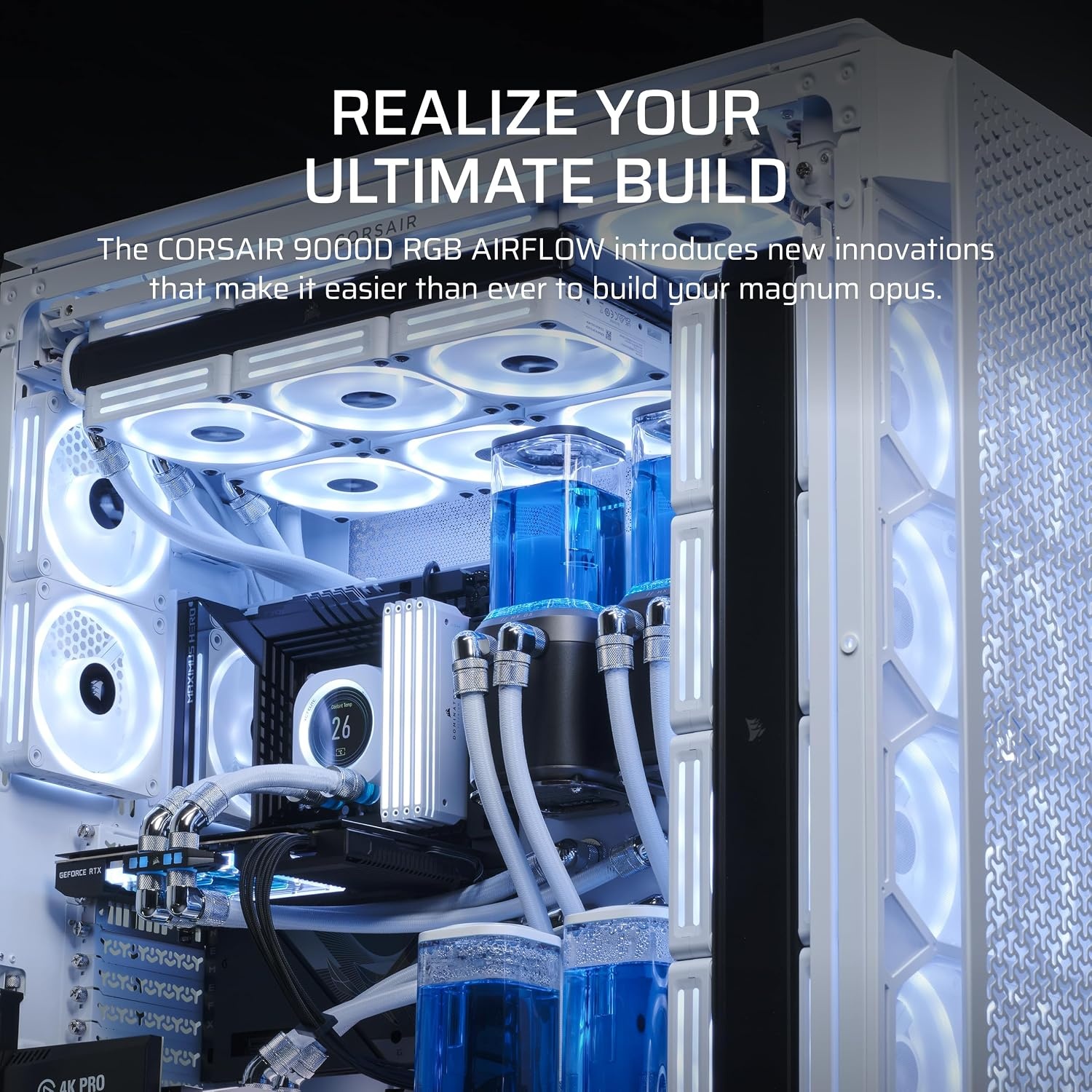 image:imageCorsair 9000D RGB Airflow Super FullTower PC Case Fits up to 18x 120mm 7X 140mm or 4X 200mm Fans InfiniRail Fan Mounting iCUE Link System Hub Included No Fans Included BlackWhite
