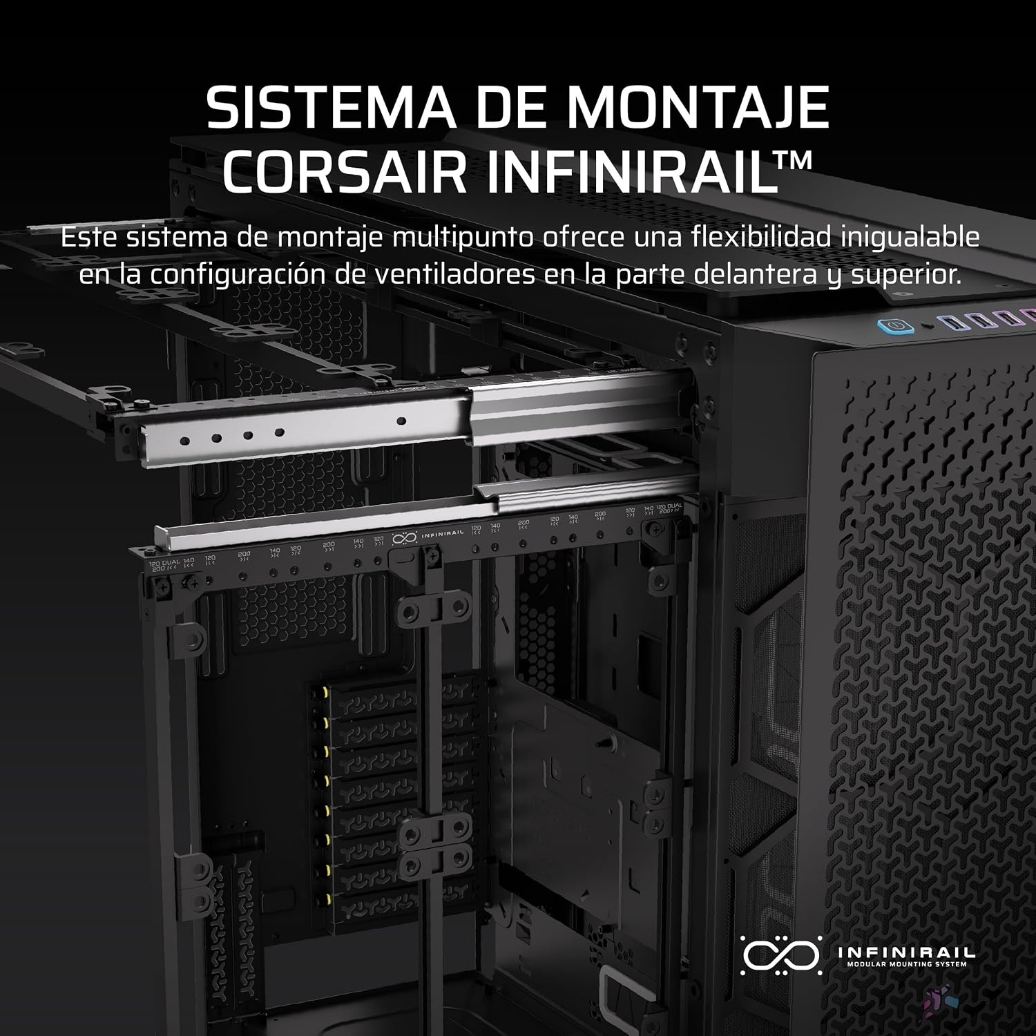 image:imageCorsair 9000D RGB Airflow Super FullTower PC Case Fits up to 18x 120mm 7X 140mm or 4X 200mm Fans InfiniRail Fan Mounting iCUE Link System Hub Included No Fans Included BlackBlack
