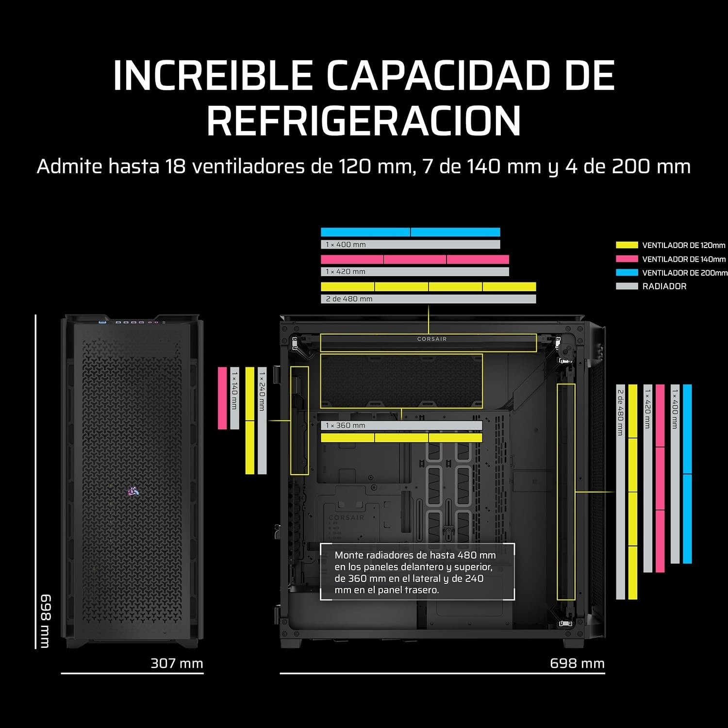 image:imageCorsair 9000D RGB Airflow Super FullTower PC Case Fits up to 18x 120mm 7X 140mm or 4X 200mm Fans InfiniRail Fan Mounting iCUE Link System Hub Included No Fans Included BlackBlack
