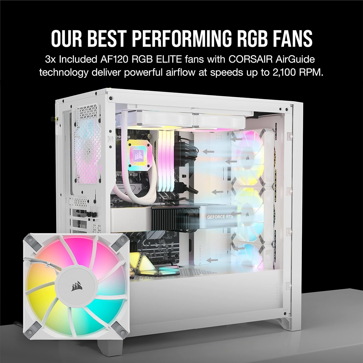 image:imageCorsair iCUE 4000D RGB Airflow MidTower Case 3X AF120 RGB Elite Fans iCUE Lighting Node PRO Controller HighAirflow Design CORSAIR RapidRoute Cable Management System True WhiteWhite