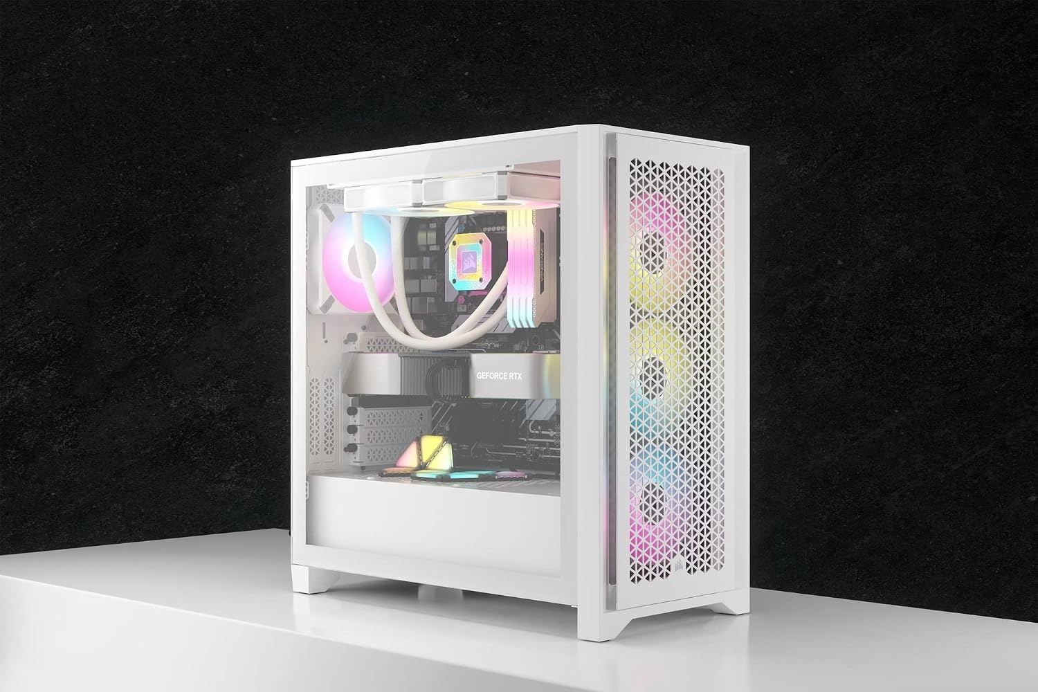 image:imageCorsair iCUE 4000D RGB Airflow MidTower Case 3X AF120 RGB Elite Fans iCUE Lighting Node PRO Controller HighAirflow Design CORSAIR RapidRoute Cable Management System True WhiteWhite