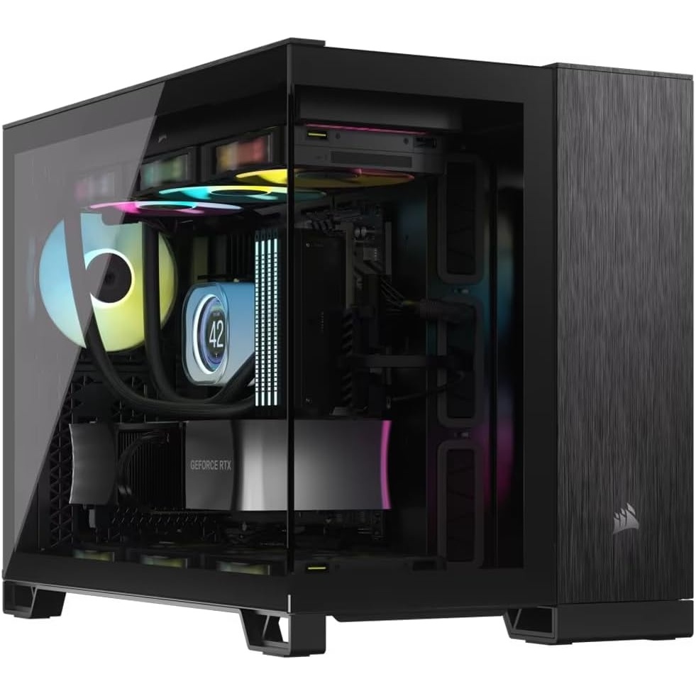 image:imageCORSAIR 2500X SmallTower mATX Dual Chamber PC Case Panoramic Tempered Glass Reverse Connection Motherboard Compatible No Fans Included BlackObsidian AluminiumBlackObsidian