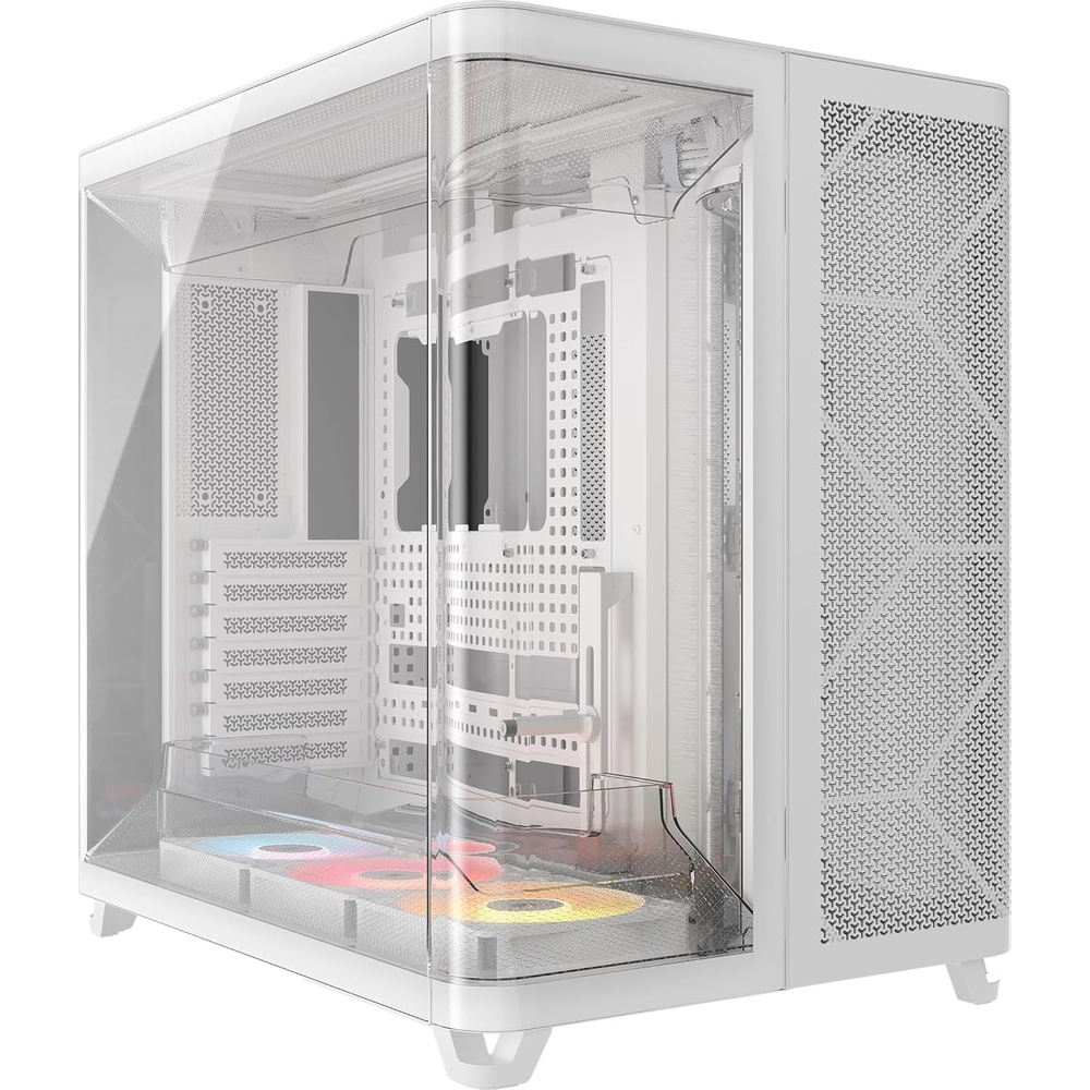 image:imageCORSAIR AIR 5400 RSR ARGB TripleChamber MidTower Panoramic PC Case 3X PreInstalled ReverseRotor RS120R ARGB Fans LowNoise High Airflow Ducts Reverse Motherboard Support WhiteWhite