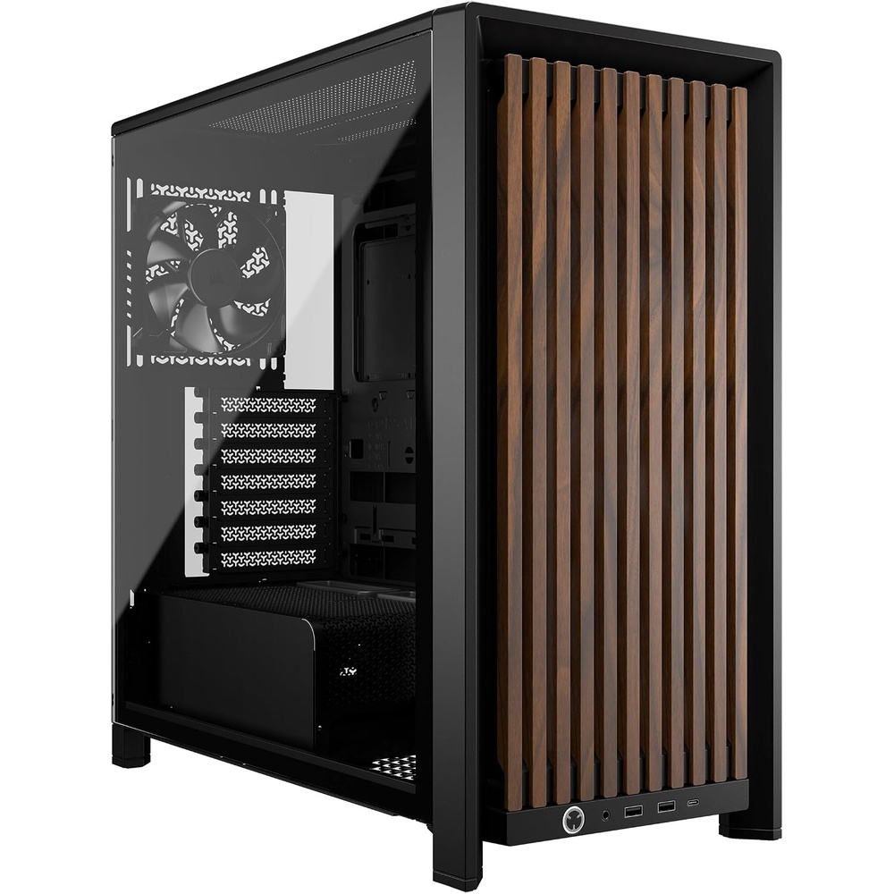 image:imageCORSAIR Frame 4000D Wood RS Modular MidTower ATX PC Case Wood Front Panel 4X RS120 PWM Fans Included InfiniRail Fan Mount System Reverse GPU AntiSag and Motherboard Support BlackWalnutBlackWalnut