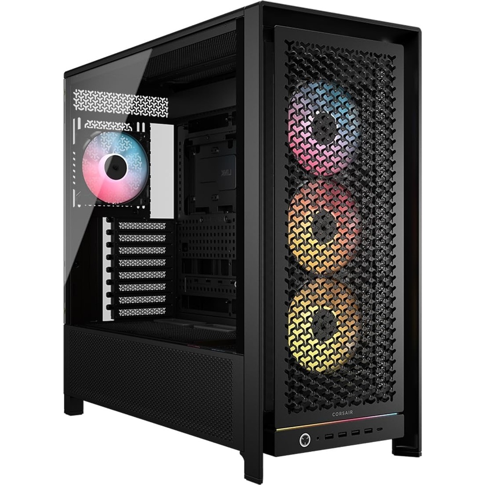 image:imageCORSAIR Frame 5000D RS ARGB Modular High Airflow MidTower PC Case 4X PreInstalled RS ARGB Fans InfiniRail Fan Mounting System ASUS BTF MSI Project Zero Gigabyte Project Stealth Black