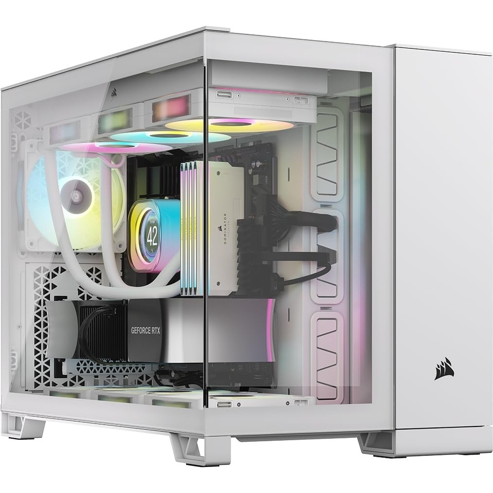 image:imageCORSAIR iCUE Link 2500X RGB Tempered Glass mATX MidTower Dual Chamber PC Case 2X CORSAIR RX120 RGB Fans Included Wide Cooling Flexibility Reverse Connection Motherboard Compatible WhiteWhite