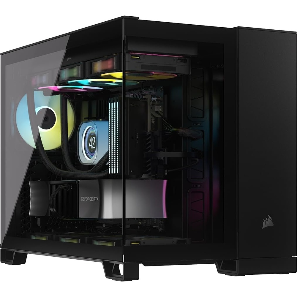 image:imageCORSAIR iCUE Link 2500X RGB Tempered Glass mATX MidTower Dual Chamber PC Case 2X CORSAIR RX120 RGB Fans Included Wide Cooling Flexibility Reverse Connection Motherboard Compatible WhiteBlack