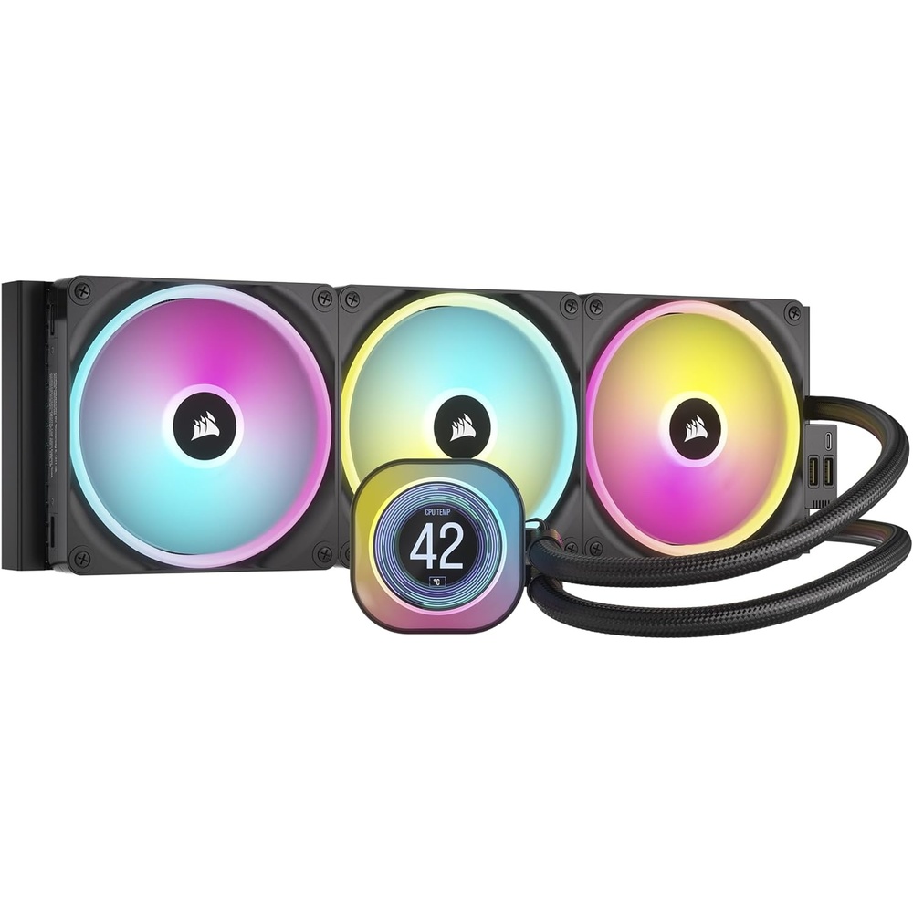 image:imageCORSAIR iCUE Link H150i LCD Liquid CPU Cooler 360mm AIO QX120 RGB Fans 21 IPS LCD Screen Fits Intel LGA 1700 AMD AM5 iCUE Link System Hub Included BlackBlack
