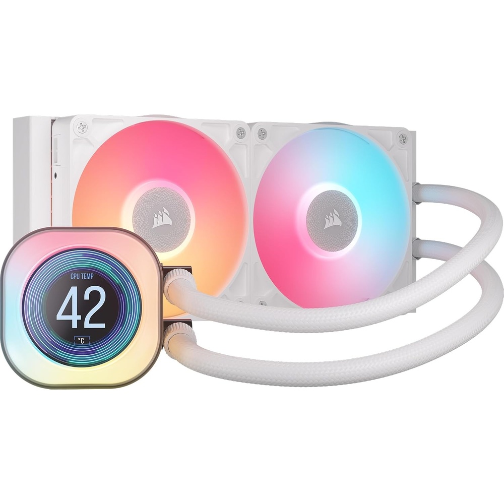 image:imageCORSAIR iCUE Link Titan 240 RX LCD Liquid CPU Cooler  240mm AIO  LowNoise  FlowDrive Cooling Engine  Intel LGA 18511700 AMD AM5AM4  2X RX120 RGB Fans  iCUE Link System Hub Included  BlackWhite
