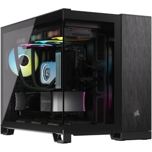 CORSAIR 2500X Small-Tower mATX Dual Chamber PC Case – Panoramic Tempered Glass – Reverse Connection Motherboard Compatible – No Fans Included – Black/Obsidian Aluminium(Black/Obsidian)