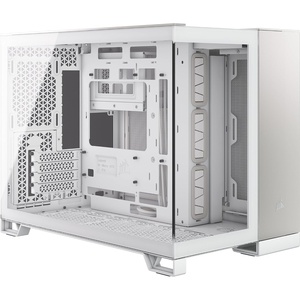 CORSAIR 2500X Small-Tower mATX Dual Chamber PC Case – Panoramic Tempered Glass – Reverse Connection Motherboard Compatible – No Fans Included – Black/Obsidian Aluminium(White/Satin Gray)
