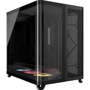 CORSAIR AIR 5400 RS-R ARGB Triple-Chamber Mid-Tower Panoramic PC Case – 3X Pre-Installed Reverse-Rotor RS120-R ARGB Fans, Low-Noise, High Airflow Ducts, Reverse Motherboard Support – White(Black)
